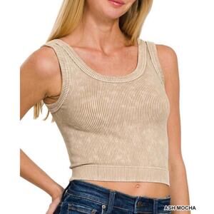 #1584 Zenana NWOT Ash Mocha Stone Washed Ribbed Seamless Tank Top Sz S/M & L/XL